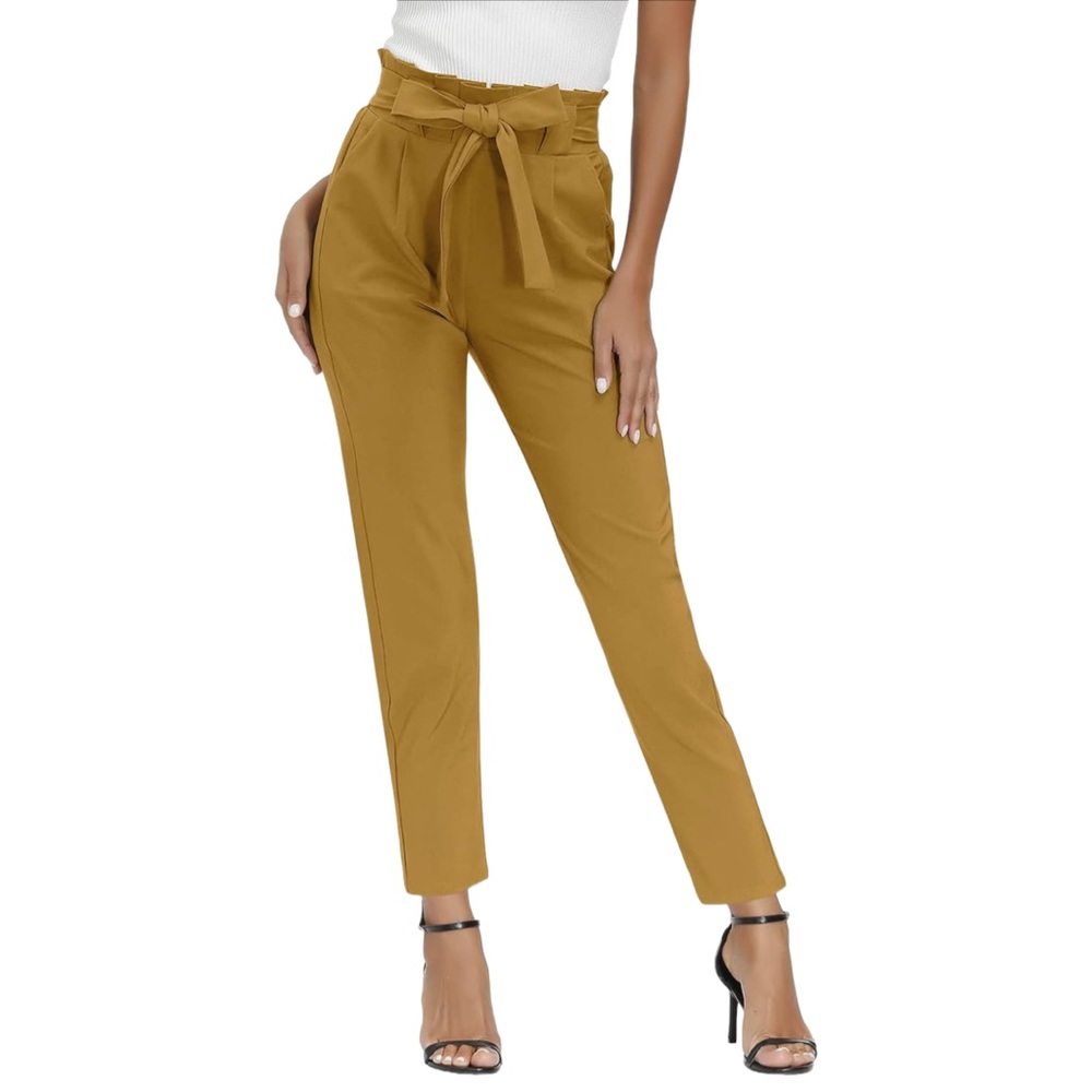 Yellow High-Rise Paper Bag Pants